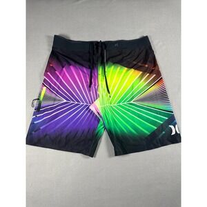 Hurley Men Phantom Board Shorts Nike Flywire 40 MultiNeon Rainbow Geometric Palm